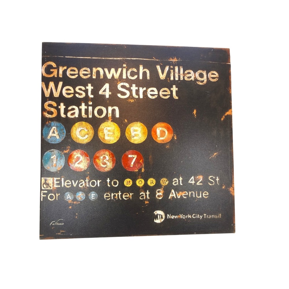 MTA Subway Sign Justin de Villeneuve NYC Oil on Canvas Distressed SoHo Greenwich